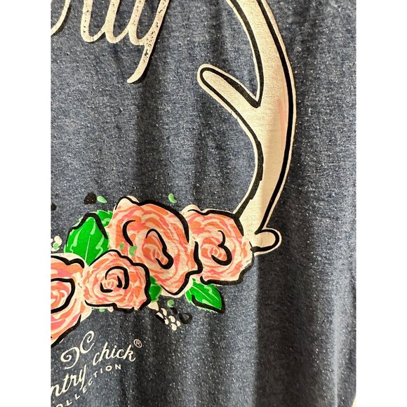 🌸3/$15🌸Country Chick Blue Heather Blessed Deerly Tee sz Small - Picture 3 of 7